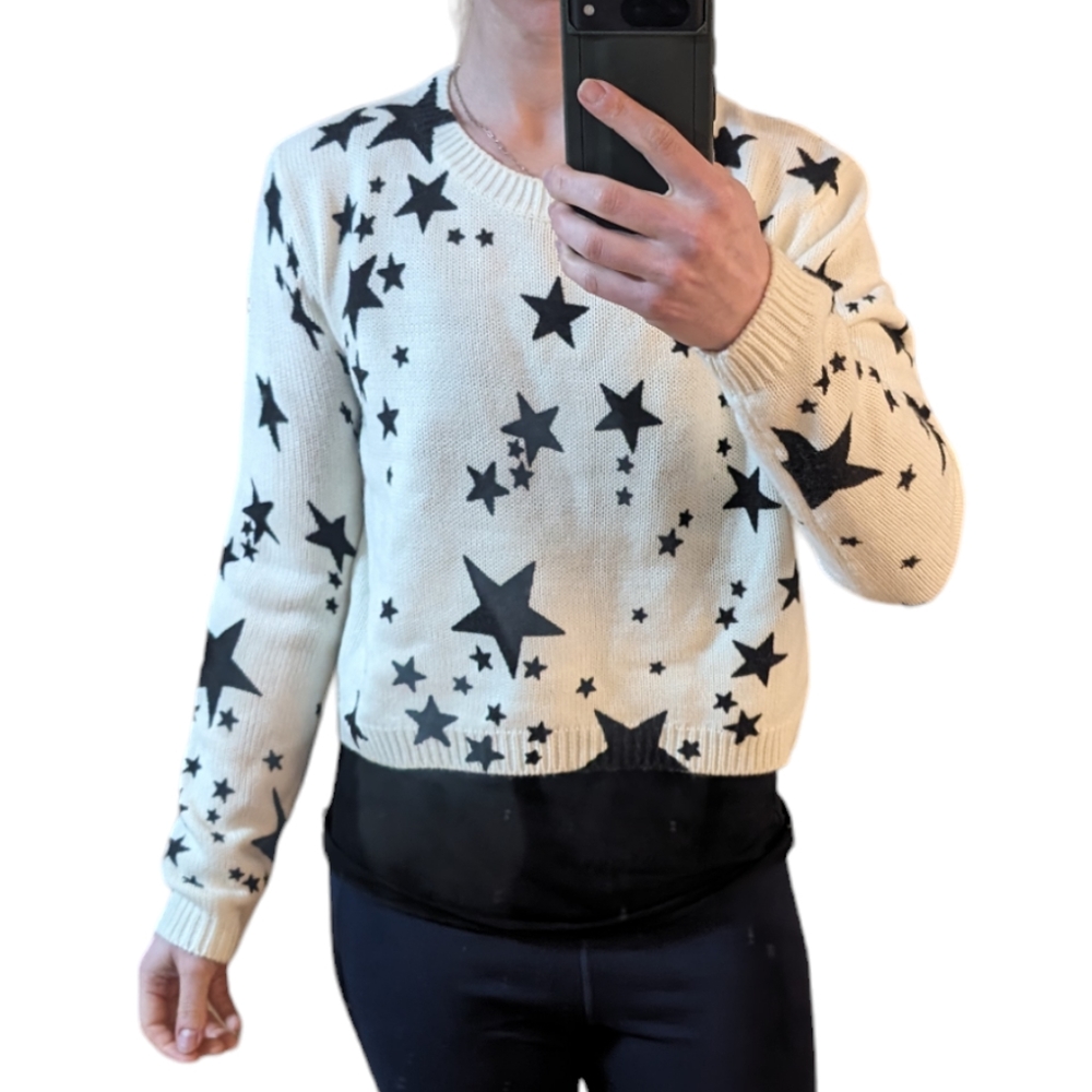 H&M Black and White Starry Print Crop Sweater Size M